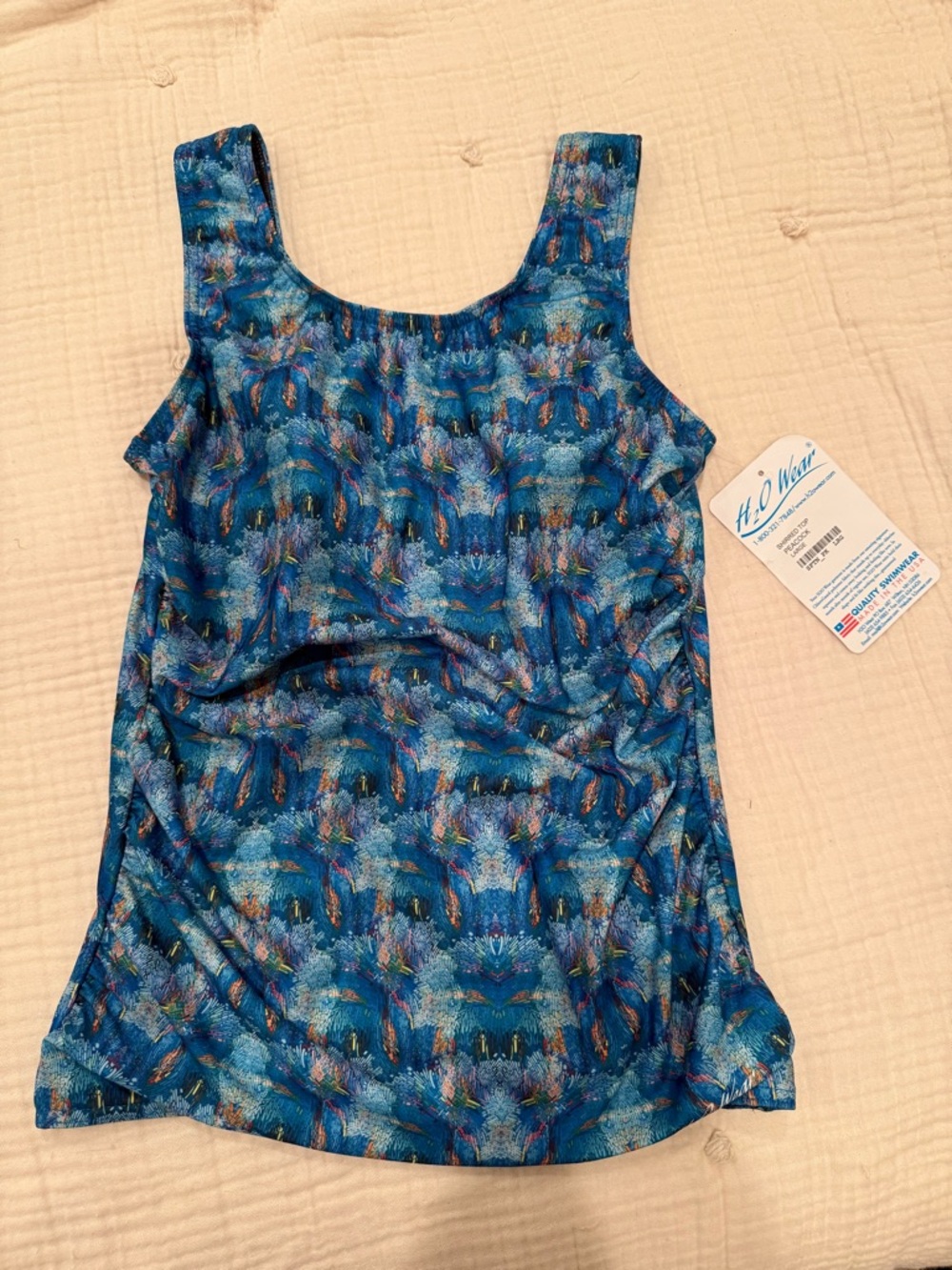 NWT H2O Blue Peacock Pattern Shirred Tankini
